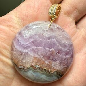 Lace Agate Amethyst Pendant Round 1.5 inch
